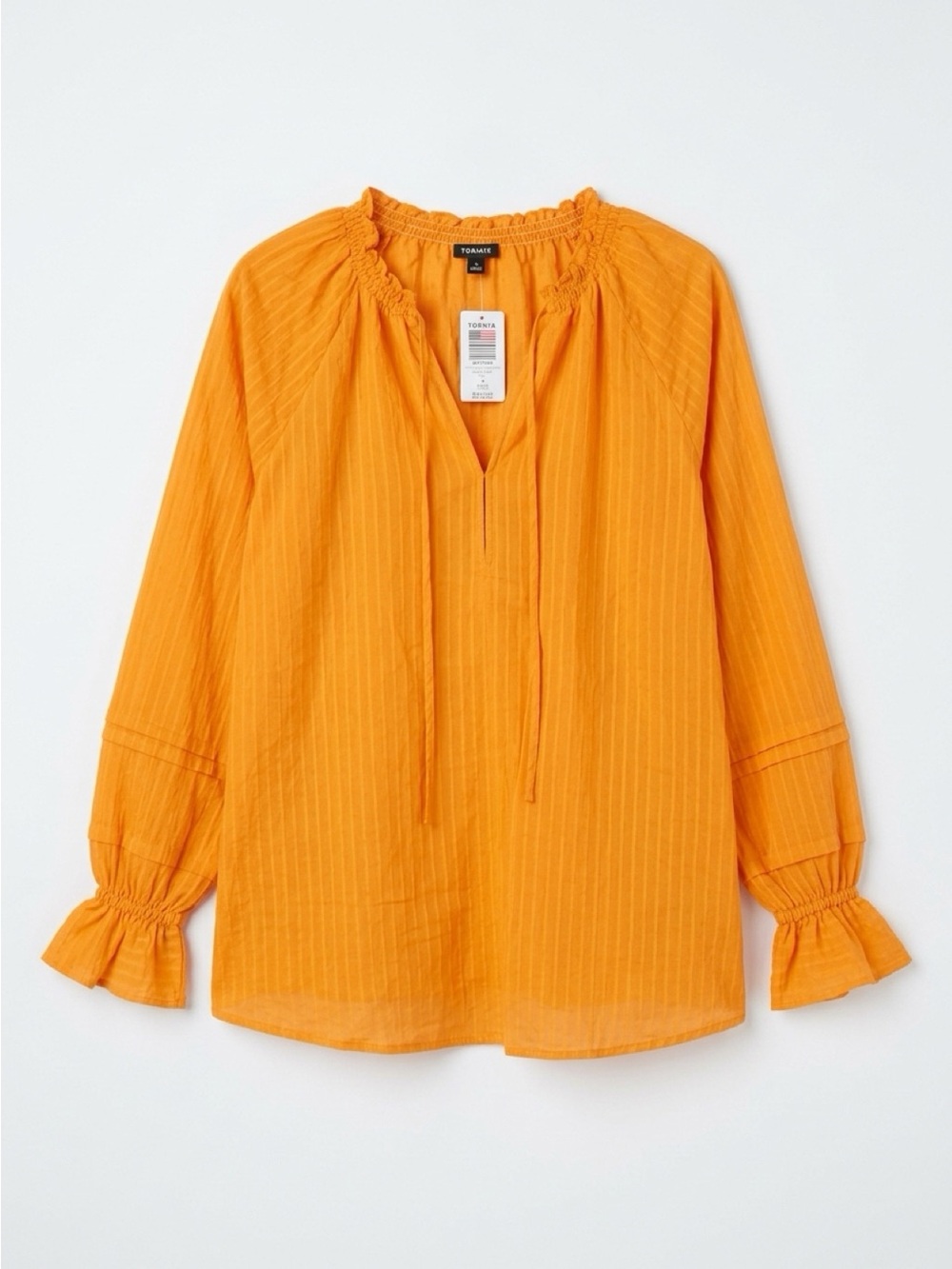 torrid Orange Split-V Tie Neck Long-Sleeve Tunic